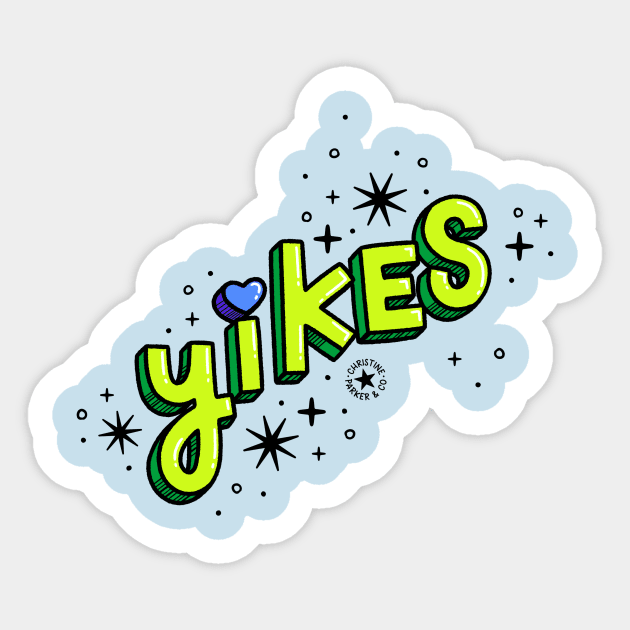 Yikes 3D Cartoon Lettering in Neon Green Sticker by Christine Parker & Co